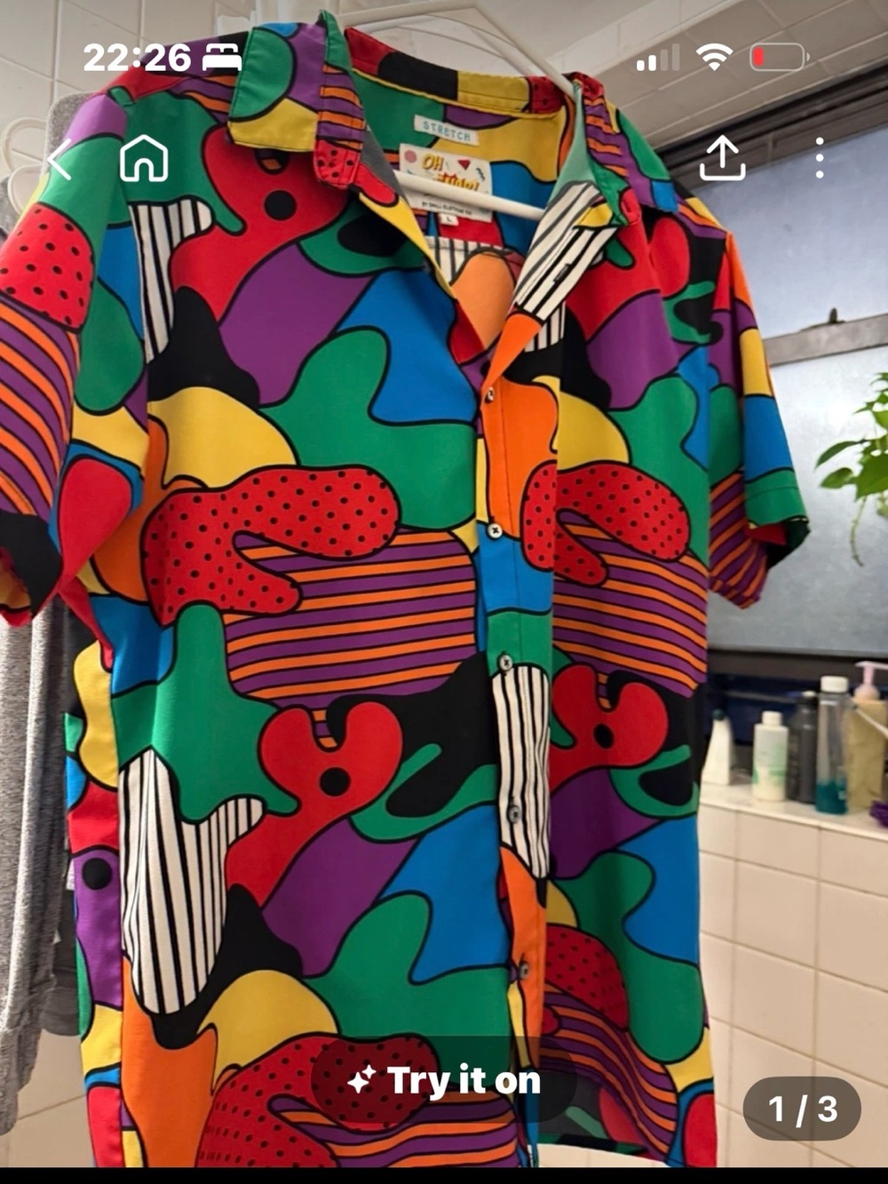 Man Colorful Abstract Print Button-Up Shirt stretch